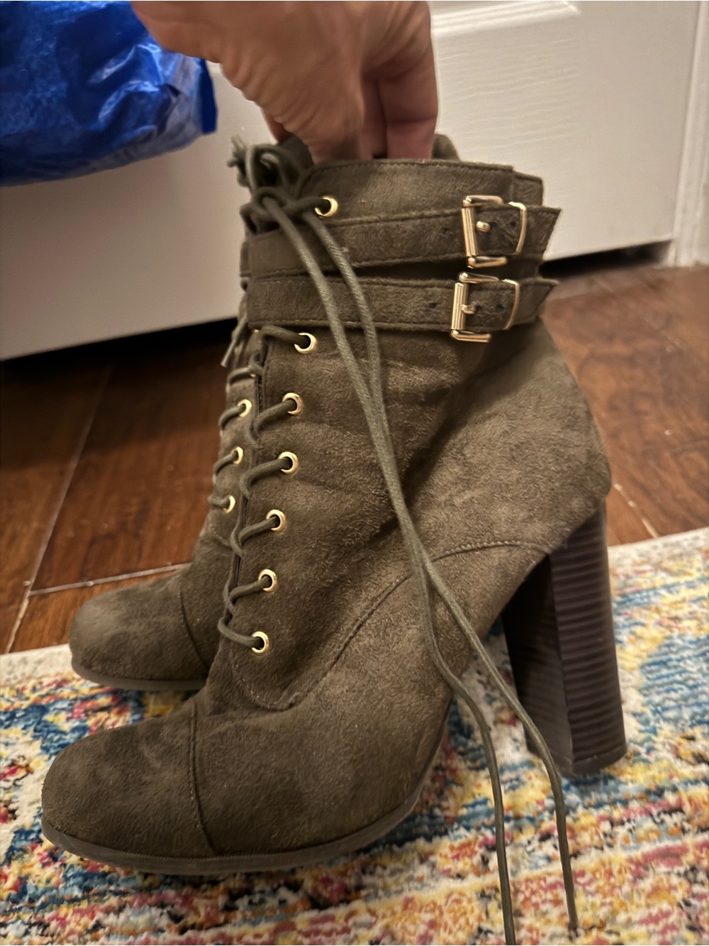 Women's Lace-Up Buckle Ankle Boot in Olive